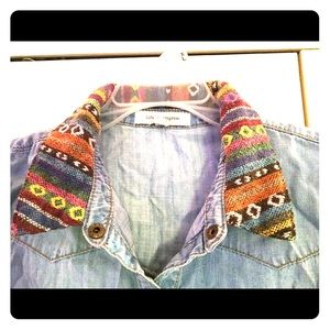 Embroidered denim vest